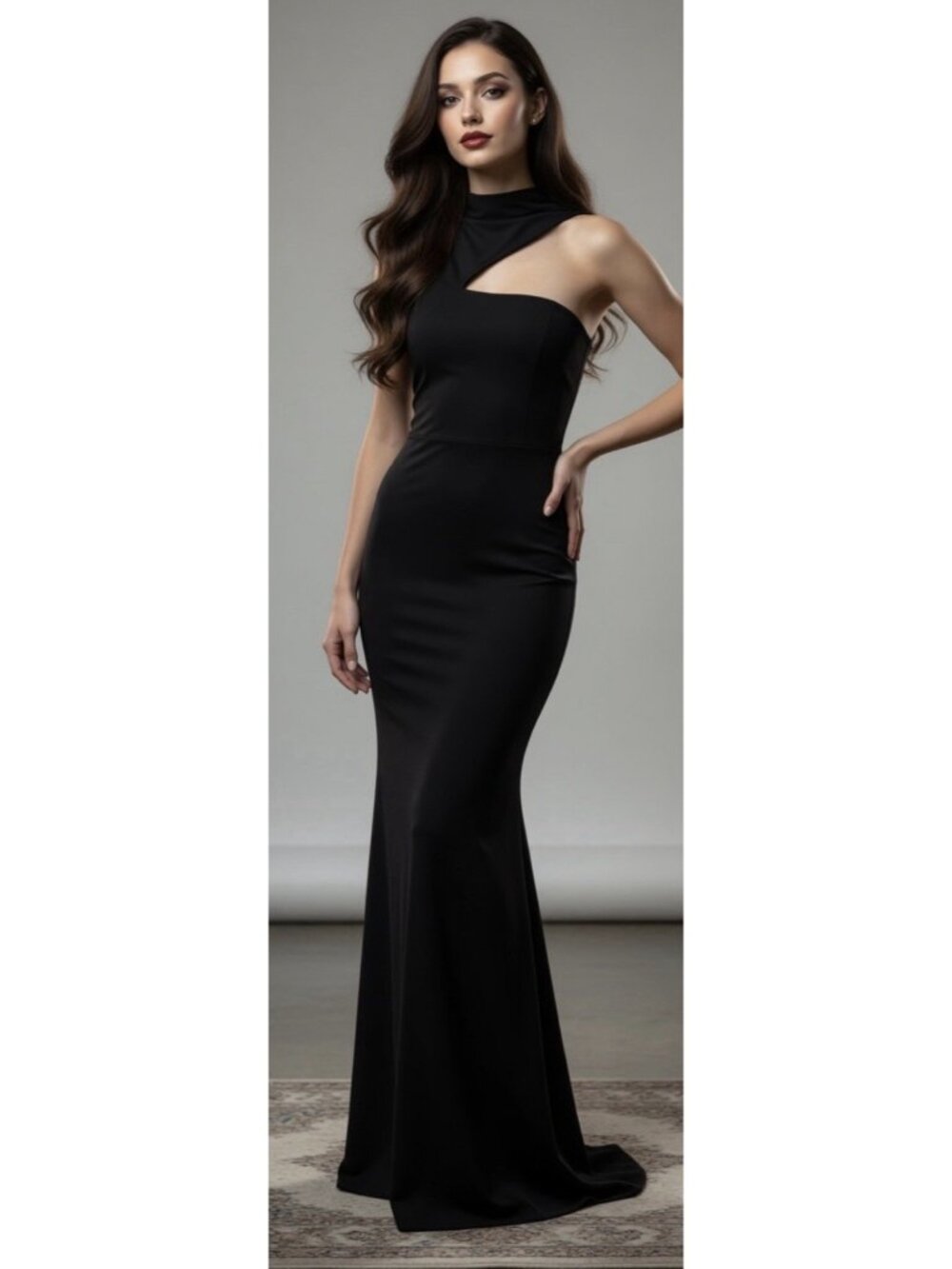 NWT $184 Lauren Ralph Lauren Black Cut Out One Shoulder Maxi Evening Dress Sz 12